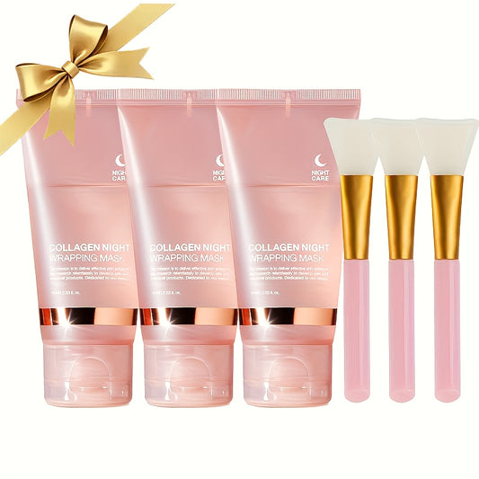 3-Piece Collagen Night Mask Set Infused with Hyaluronic Acid